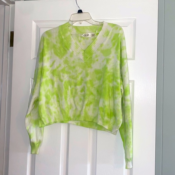 RD Style Sweater L Womens Tie Dye Green White Pullover Stitch Fix Casual Cropped - Picture 1 of 3